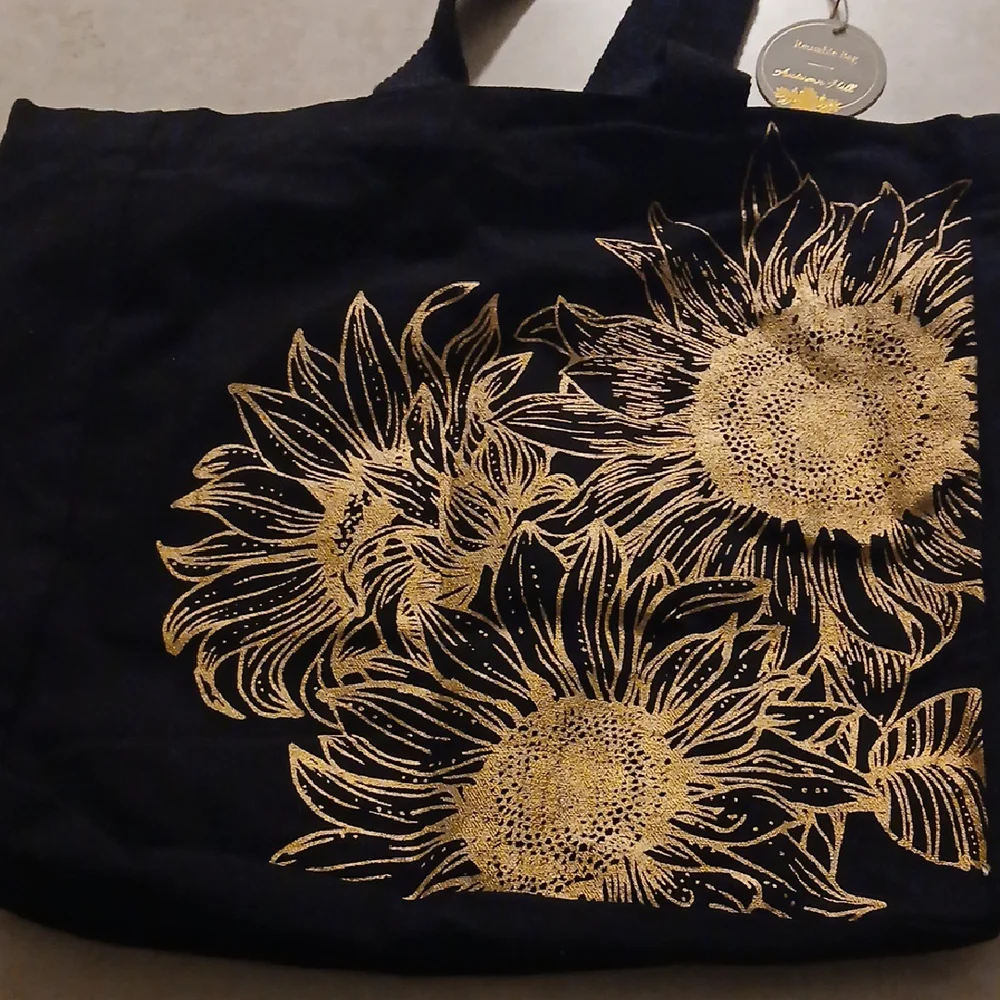Artistic Gold and Black Sunflower Tote Bag - Picture 2 of 3